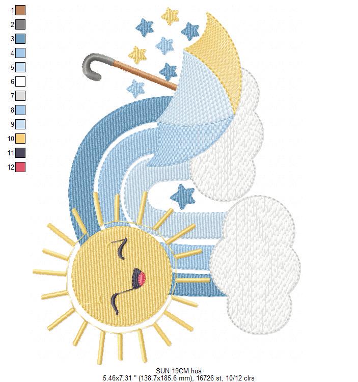 Rainbow embroidery design - Sun and cloud embroidery design machine embroidery pattern - Baby girl embroidery file - digital download kid