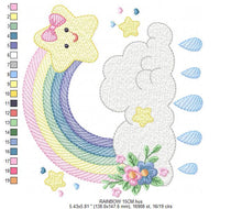 Charger l&#39;image dans la galerie, Rainbow embroidery design - Star rain and cloud embroidery design machine embroidery pattern - Baby girl embroidery file - instant download
