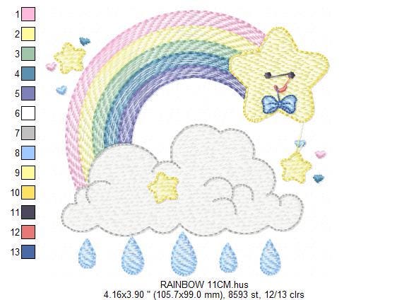 Rainbow embroidery design - Stars rain and cloud embroidery design machine embroidery pattern - Baby boy embroidery file - instant download