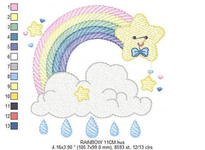 Rainbow embroidery design - Stars rain and cloud embroidery design machine embroidery pattern - Baby boy embroidery file - instant download