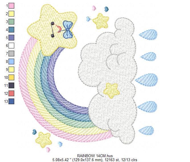 Rainbow embroidery design - Stars rain and cloud embroidery design machine embroidery pattern - Baby boy embroidery file - instant download