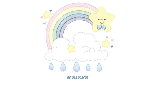 Rainbow embroidery design - Stars rain and cloud embroidery design machine embroidery pattern - Baby boy embroidery file - instant download