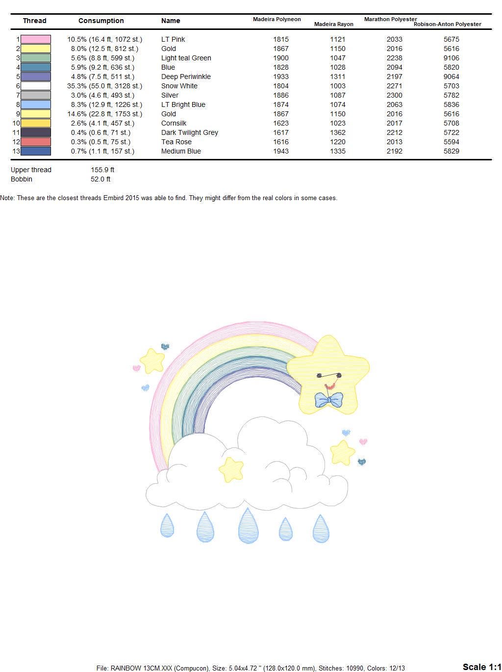 Rainbow embroidery design - Stars rain and cloud embroidery design machine embroidery pattern - Baby boy embroidery file - instant download