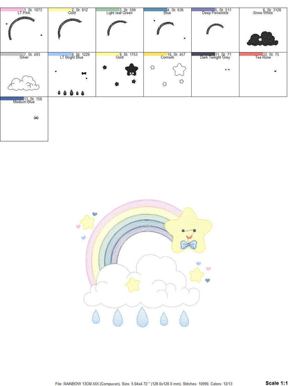 Rainbow embroidery design - Stars rain and cloud embroidery design machine embroidery pattern - Baby boy embroidery file - instant download