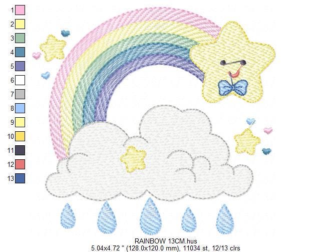 Rainbow embroidery design - Stars rain and cloud embroidery design machine embroidery pattern - Baby boy embroidery file - instant download