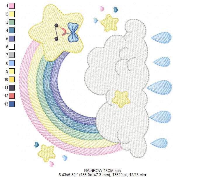 Rainbow embroidery design - Stars rain and cloud embroidery design machine embroidery pattern - Baby boy embroidery file - instant download