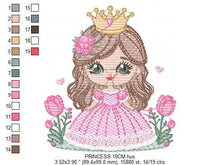 Cargar imagen en el visor de la galería, Princess with crown embroidery designs - Baby Girl embroidery design machine embroidery pattern - Girl with flowers - instant download pes
