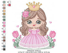 Charger l&#39;image dans la galerie, Princess with crown embroidery designs - Baby Girl embroidery design machine embroidery pattern - Girl with flowers - instant download pes
