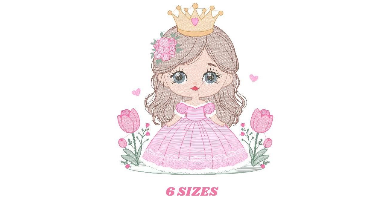 Princess with crown embroidery designs - Baby Girl embroidery design machine embroidery pattern - Girl with flowers - instant download pes