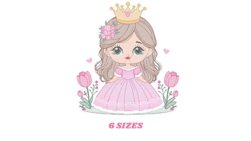 Princess with crown embroidery designs - Baby Girl embroidery design machine embroidery pattern - Girl with flowers - instant download pes