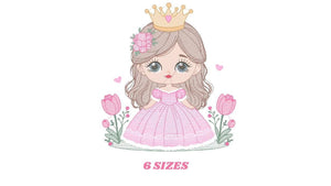 Princess with crown embroidery designs - Baby Girl embroidery design machine embroidery pattern - Girl with flowers - instant download pes