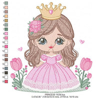 Load image into Gallery viewer, Princess with crown embroidery designs - Baby Girl embroidery design machine embroidery pattern - Girl with flowers - instant download pes
