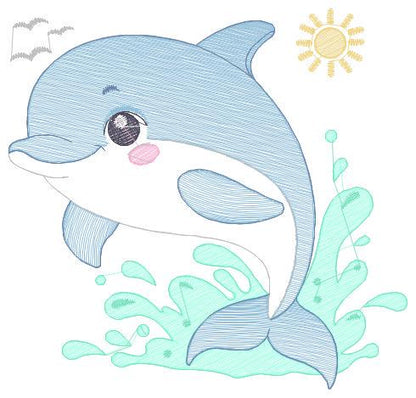 Dolphin embroidery designs - Ocean Fish embroidery design machine embroidery pattern - Sea animal embroidery file - instant download pes jef
