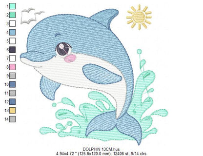 Dolphin embroidery designs - Ocean Fish embroidery design machine embroidery pattern - Sea animal embroidery file - instant download pes jef
