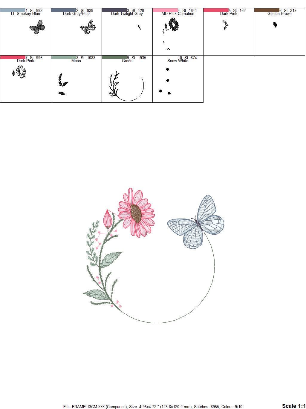 Butterfly Frame embroidery design - Delicate Flowers embroidery designs machine embroidery pattern - Towel embroidery - instant download pes