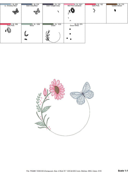 Butterfly Frame embroidery design - Delicate Flowers embroidery designs machine embroidery pattern - Towel embroidery - instant download pes