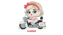 Laden Sie das Bild in den Galerie-Viewer, Girl with bike embroidery designs - Baby Girl embroidery design machine embroidery pattern - Scooter embroidery file - Motorcycle Chopper
