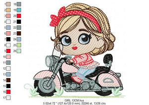 Girl with bike embroidery designs - Baby Girl embroidery design machine embroidery pattern - Scooter embroidery file - Motorcycle Chopper