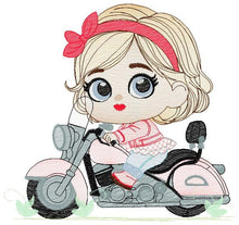 Charger l&#39;image dans la galerie, Girl with bike embroidery designs - Baby Girl embroidery design machine embroidery pattern - Scooter embroidery file - Motorcycle Chopper
