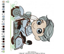 Cargar imagen en el visor de la galería, Boy with motorcycle embroidery designs - Baby Boy embroidery design machine embroidery pattern - Motorcyclist Biker Chopper ride download
