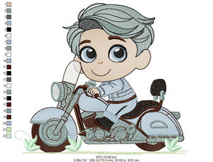 Boy with motorcycle embroidery designs - Baby Boy embroidery design machine embroidery pattern - Motorcyclist Biker Chopper ride download