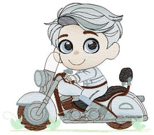 Cargar imagen en el visor de la galería, Boy with motorcycle embroidery designs - Baby Boy embroidery design machine embroidery pattern - Motorcyclist Biker Chopper ride download
