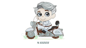 Boy with motorcycle embroidery designs - Baby Boy embroidery design machine embroidery pattern - Motorcyclist Biker Chopper ride download