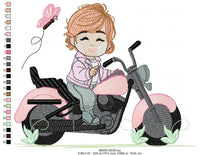 Cargar imagen en el visor de la galería, Girl biker embroidery designs - Girl with motorcycle embroidery design machine embroidery pattern - Scooter embroidery file - Chopper Hog
