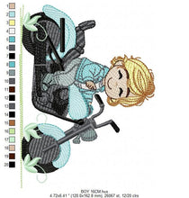 Carica l&#39;immagine nel visualizzatore di Gallery, Boy with bike embroidery designs - Baby Boy embroidery design machine embroidery pattern - Motorcycle Chopper Scooter Hog Motorcyclist pes
