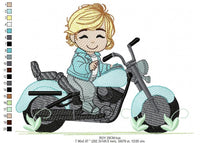 Charger l&#39;image dans la galerie, Boy with bike embroidery designs - Baby Boy embroidery design machine embroidery pattern - Motorcycle Chopper Scooter Hog Motorcyclist pes
