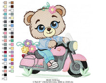 Cargar imagen en el visor de la galería, Bear with bike embroidery designs - Motorcycle embroidery design machine embroidery pattern - Baby boy embroidery file - Biker Bear Scooter
