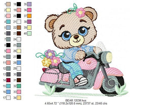 Bear with bike embroidery designs - Motorcycle embroidery design machine embroidery pattern - Baby boy embroidery file - Biker Bear Scooter