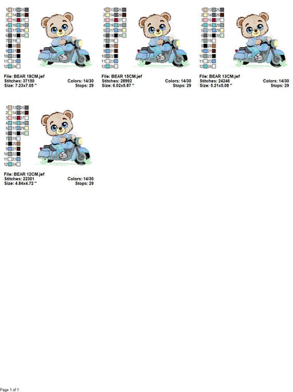 Male Bear with bike embroidery designs - Bear embroidery design machine embroidery pattern - Baby boy embroidery file - instant download pes