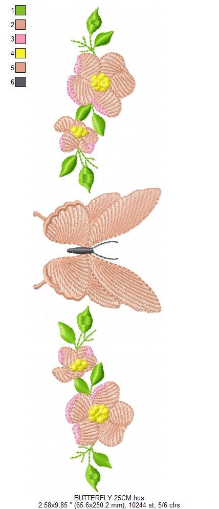 Flowers embroidery designs - Butterfly embroidery design machine embroidery pattern - Kitchen towel embroidery file - instant download pes
