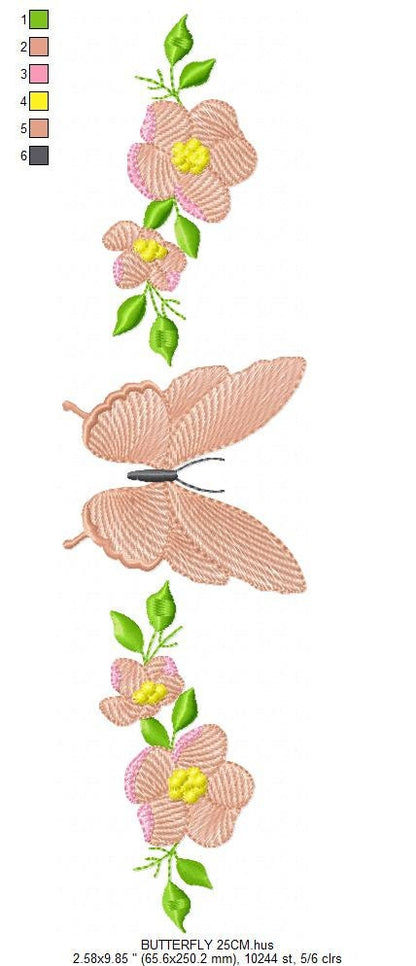 Flowers embroidery designs - Butterfly embroidery design machine embroidery pattern - Kitchen towel embroidery file - instant download pes