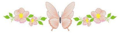 Flowers embroidery designs - Butterfly embroidery design machine embroidery pattern - Kitchen towel embroidery file - instant download pes
