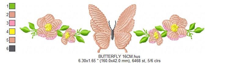Flowers embroidery designs - Butterfly embroidery design machine embroidery pattern - Kitchen towel embroidery file - instant download pes