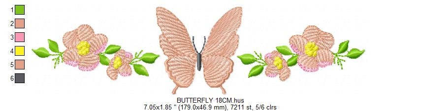 Flowers embroidery designs - Butterfly embroidery design machine embroidery pattern - Kitchen towel embroidery file - instant download pes