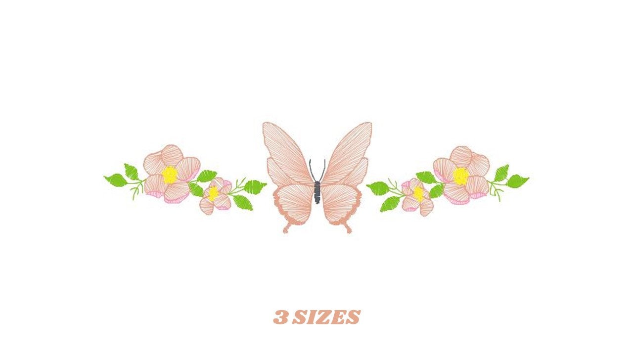 Flowers embroidery designs - Butterfly embroidery design machine embroidery pattern - Kitchen towel embroidery file - instant download pes
