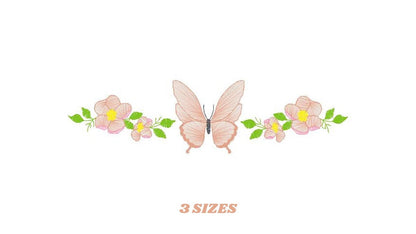 Flowers embroidery designs - Butterfly embroidery design machine embroidery pattern - Kitchen towel embroidery file - instant download pes