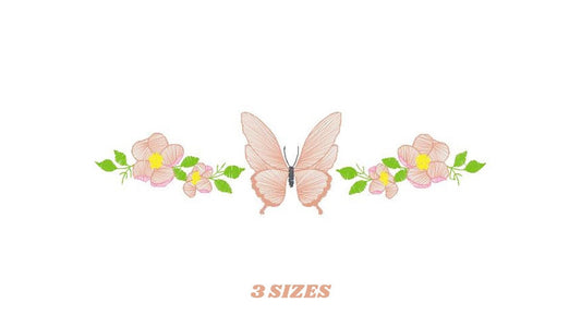 Flowers embroidery designs - Butterfly embroidery design machine embroidery pattern - Kitchen towel embroidery file - instant download pes
