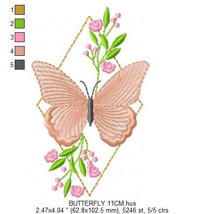 Butterfly embroidery designs - Flowers embroidery design machine embroidery pattern - Kitchen towel embroidery file - instant download pes