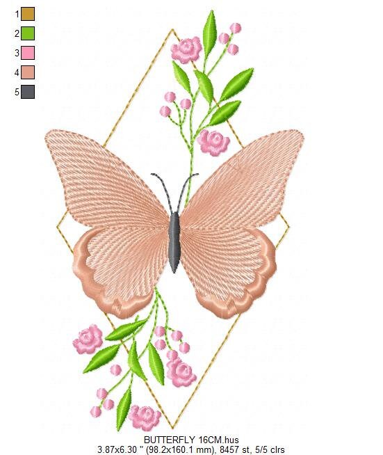 Butterfly embroidery designs - Flowers embroidery design machine embroidery pattern - Kitchen towel embroidery file - instant download pes