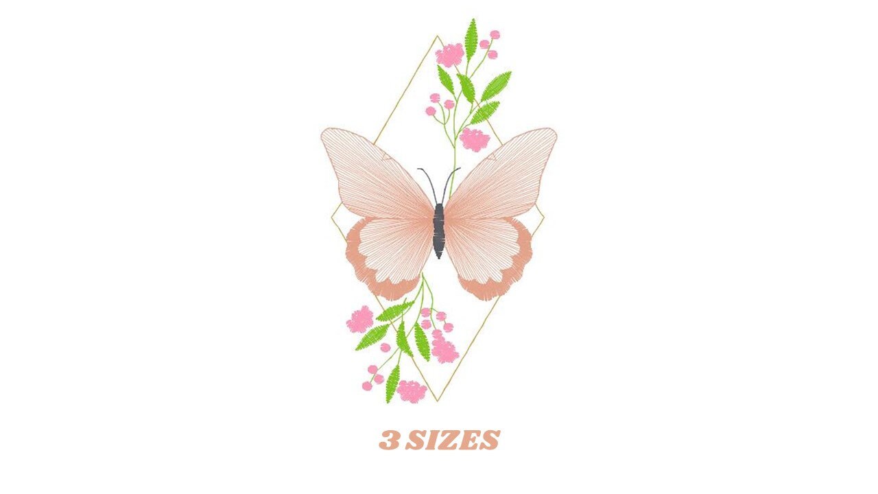 Butterfly embroidery designs - Flowers embroidery design machine embroidery pattern - Kitchen towel embroidery file - instant download pes