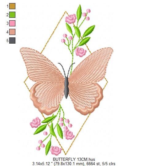 Butterfly embroidery designs - Flowers embroidery design machine embroidery pattern - Kitchen towel embroidery file - instant download pes