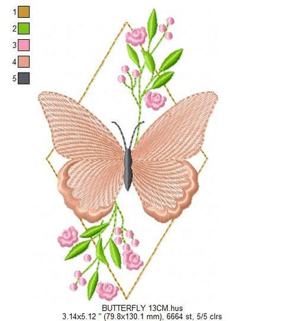 Butterfly embroidery designs - Flowers embroidery design machine embroidery pattern - Kitchen towel embroidery file - instant download pes