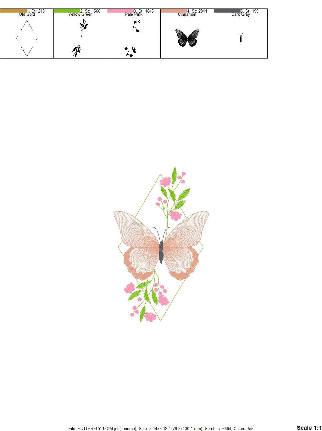 Butterfly embroidery designs - Flowers embroidery design machine embroidery pattern - Kitchen towel embroidery file - instant download pes