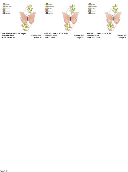 Butterfly embroidery designs - Flowers embroidery design machine embroidery pattern - Kitchen towel embroidery file - instant download pes