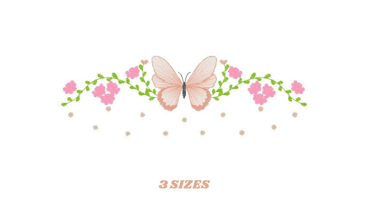 Flowers embroidery designs - Butterfly embroidery design machine embroidery pattern - Kitchen towel embroidery file - instant download pes