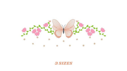 Flowers embroidery designs - Butterfly embroidery design machine embroidery pattern - Kitchen towel embroidery file - instant download pes